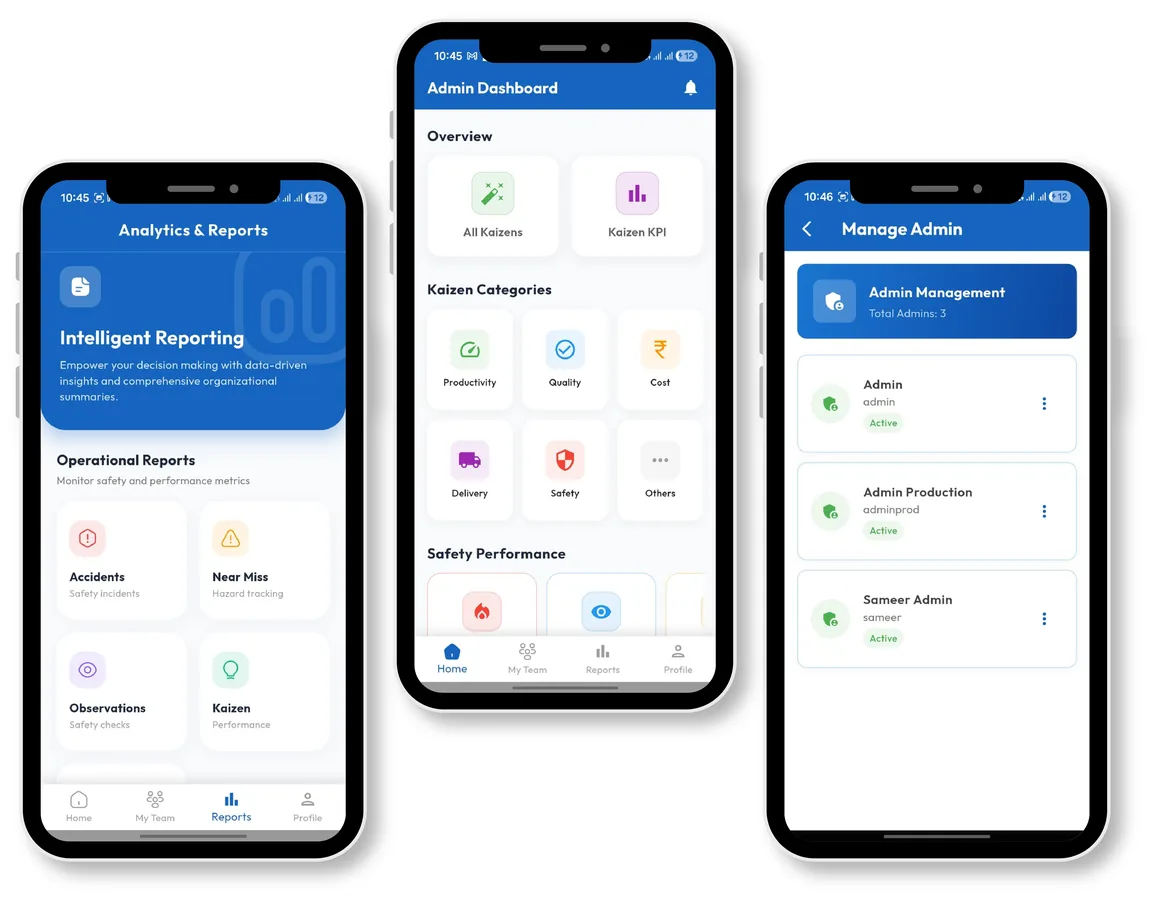 KMS admin dashboard — review, approve, and reject kaizens