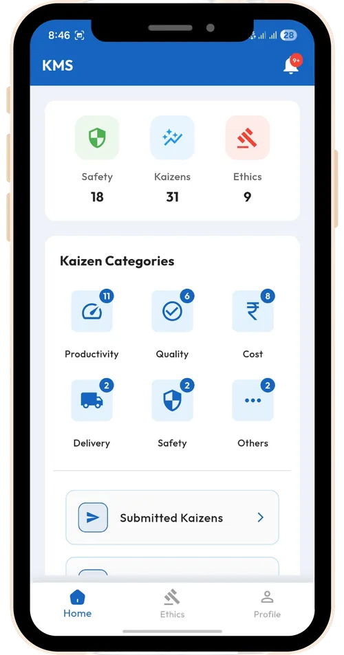KMS mobile app user dashboard