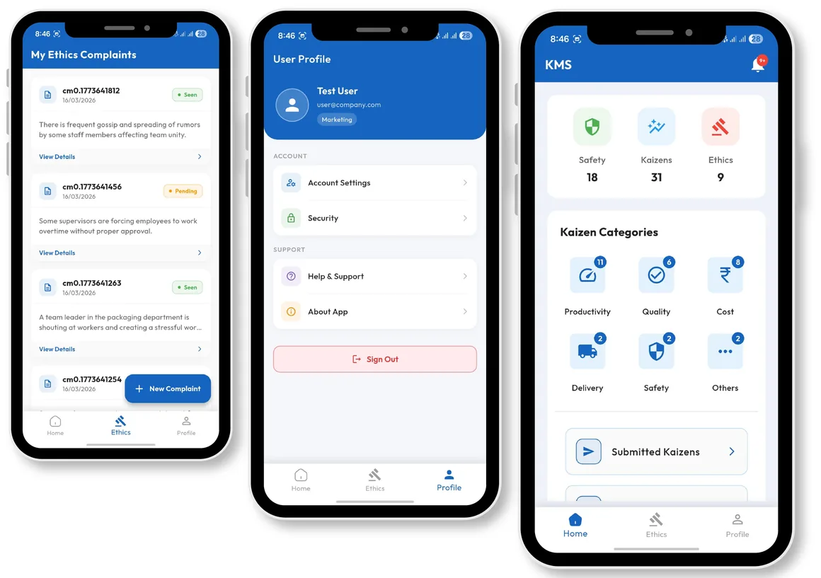 KMS user portal — submit and track kaizen requests